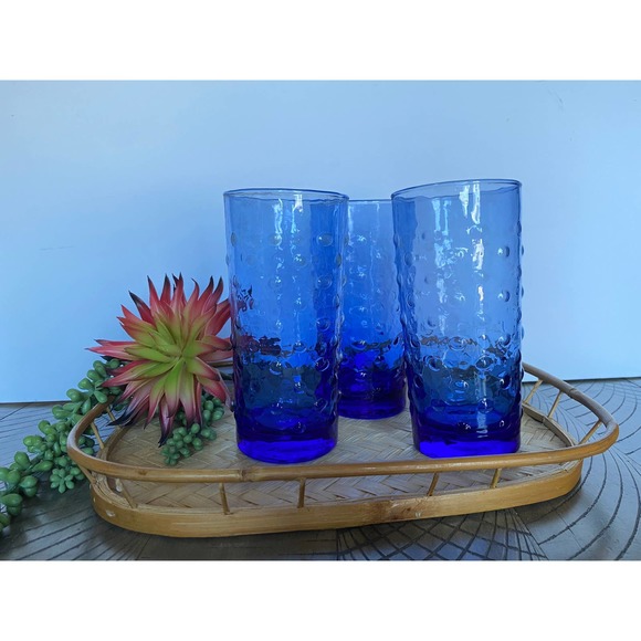 Vintage Libbey Cobalt Blue Hobnail Tumblers